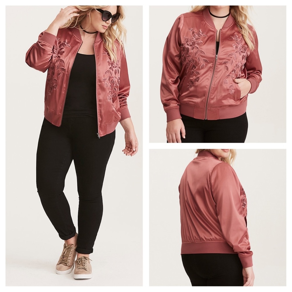 NWOT Torrid Embroidered Satin Bomber Jacket, Sz 0
